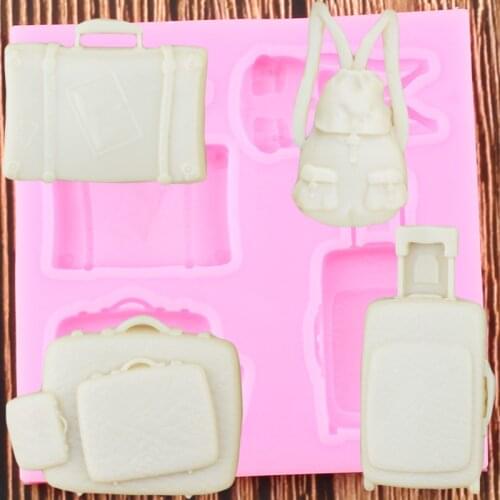 3D Bag Suitcase Silicone Molds Baby Birthday Fondant Cake Decorating Tools Polymer Clay Candy Chocolate Gumpaste Moulds