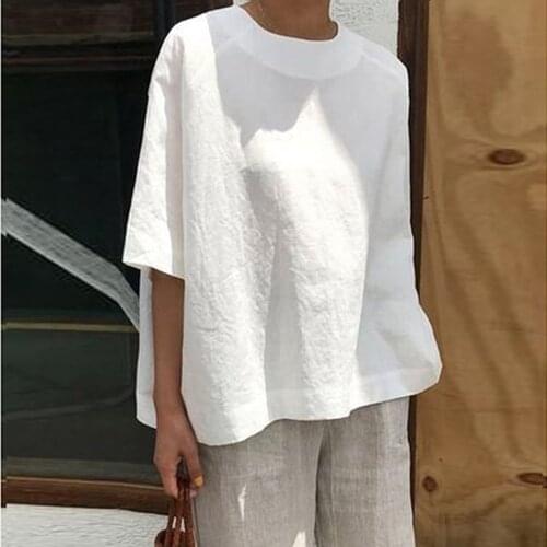 40# Casual Cotton Blouse Women Loose Linen Patchwork Plus Size Lady Soild Blouse Pullover Tops Oversized Shirts Блузка Женская