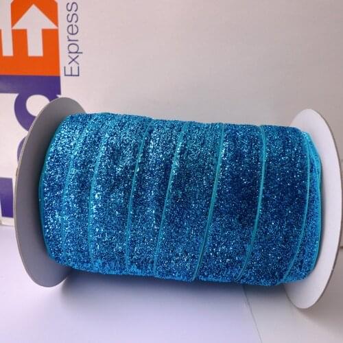 50Yards 1'' 25mm #13 Aqua Blue Glitter Metallic Velvet Ribbon