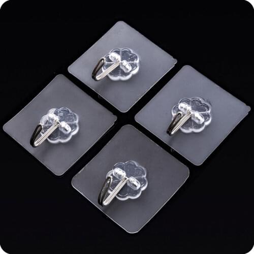 6Pcs Adhesive Hooks Kitchen Wall Hanger Transparent Removable Adhesive Hanger Reusable Wall Hooks