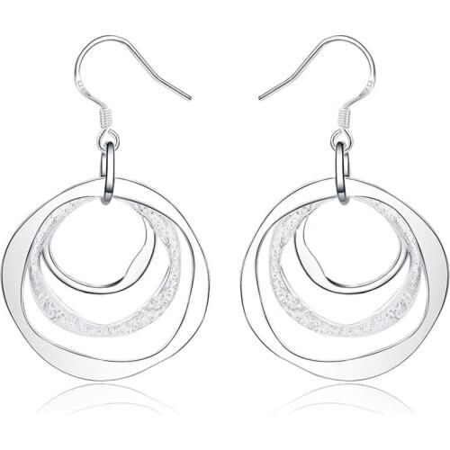 925 Sterling Silver Three Circle Hoop Frosted Earrings Charm Women Jewelry Fashion Wedding Party Gift