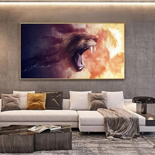 Animal Canvas Painting Lion Open Mouth Tusk Abstract Art Print Poster Living Room Corridor Office Home Decor Mural Unframed