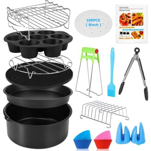 14pcs Air Fryer Accessories 8 Inch for XL Airfryers 3.7QT-6.8QT Baking Basket Pizza Plate Grill Pot Kitchen Cooking Tool