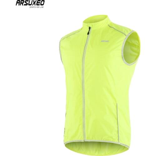 ARSUXEO Mens Cycling Vest Lightweight Outdoor Sportswear Sleeveless Wind Vest Pro MTB Bike Bicycle Jersey Reflective 18V6
