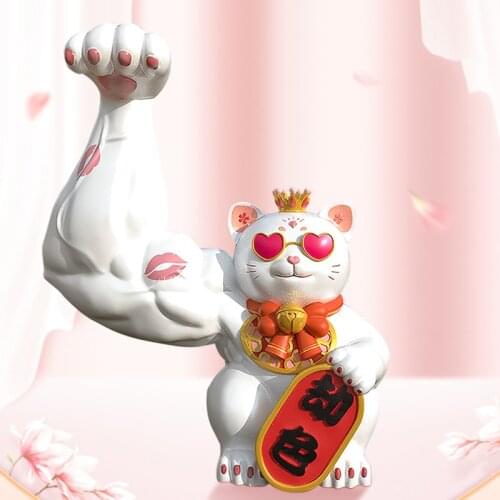 White Lucky Cat Decoration Arm Muscle Cat Decoration Creative Crafts Exquisite Gifts Living Room Home Decoration Accessories