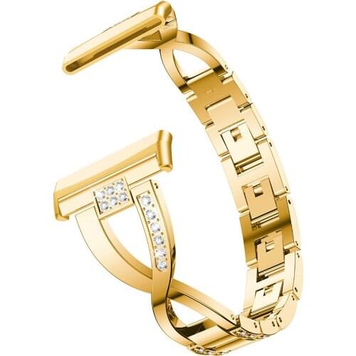 Shiny Stainless Steel Strap For Fitbit Versa 3 X Shape Replacement Watch Wrist Band Luxury Rhinestone Watchbands For Versa 3
