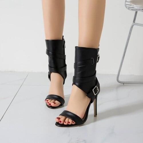 Large Size 34-50 Summer Heeled Sandals Women High Heels Peep Toe Back Strap Sexy Black Red White Wedding Party Shoes Lady 33-12