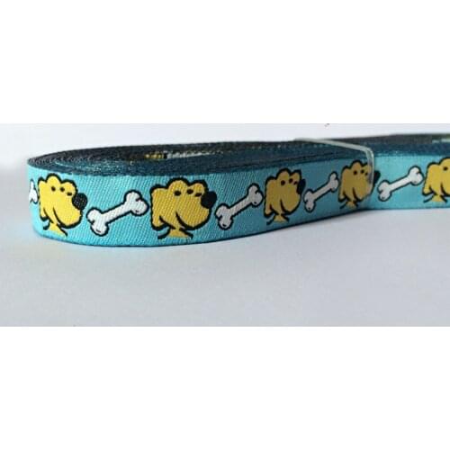 NEW 5/8'' 14mm Wide Yellow Dog And White Bones 100% Polyester Woven Jacquard Ribbon Dog Chain Accessories 10 yards