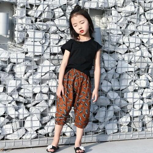 Children Girls Summer Clothing Sets Cotton Short Sleeve T-shirts + Flower Harem Pants 2pcs Suits for Kids Girl 10 12 Years