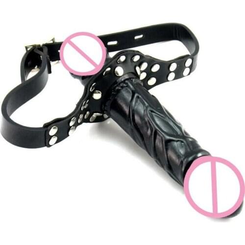 Double Dildo Penis Gag Leather Harness Restraints BDSM Bondage Adult Games Penis Mouth Gag Slave Fetish Sex Toys For Couples