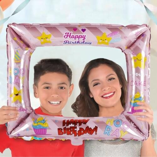 Happy Birthday Balloons Photo Frame Props Baby First Birthday Background Wall Photo Wall Baby Shower Decorations Globos Supplies