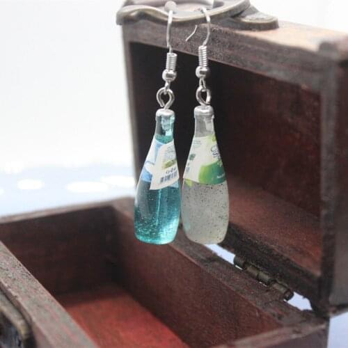 Personality Fruit Drink Bottle Earrings Womens Fashion Wine Bottle Resin Jewelry Funny Creative Hand-made DIY Birthday Gifts