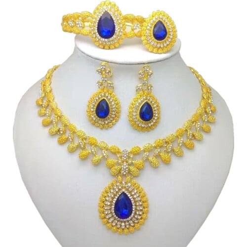 Kingdom Ma Wholesale African Fashion Bridal Accessories Nigerian Wedding Jewelry Brand Dubai Gold-Color Crystal Jewelry Sets