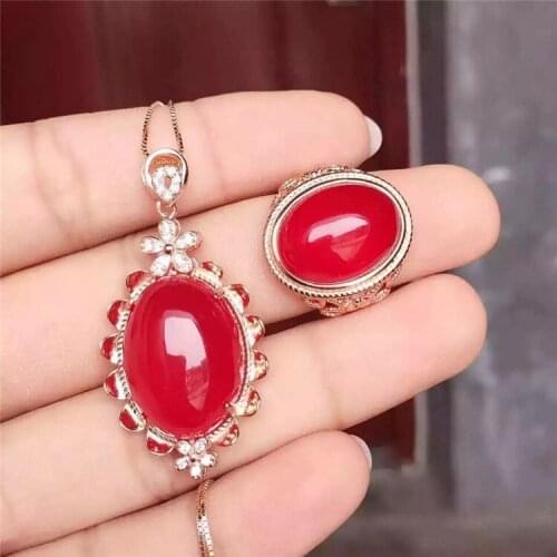 KJJEAXCMY boutique jewels 925 Pure silver inlay natural ruby medulla ring + pendant set with diamond rattan plant sunf