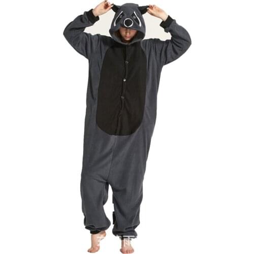 Party Cosplay Costume Adult Cartoon Animal Gray Raccoon Onesie Unisex Jumpsuit Pajamas Bear Cosplay Costumes Sleepsuit Sleepwear