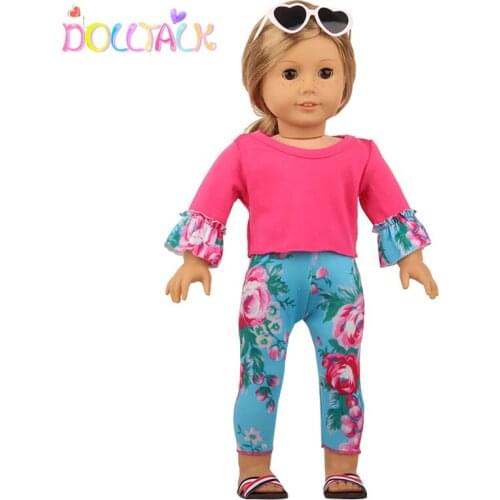 New Doll Clothes Mandarin Sleeve T-shirt +Flower Pant Rose Red Set Suit For 1/3 Bdj Russian Dolls 43cm Reborn Baby Dolls