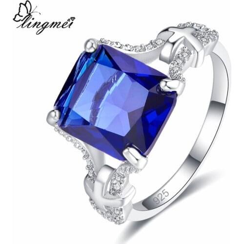 Lingmei New Fashion Jewelry Blue Green White Cubic Zircon Silver Color Ring Size 67 8 9 Wedding Popular Gorgeoue Christmas Gift