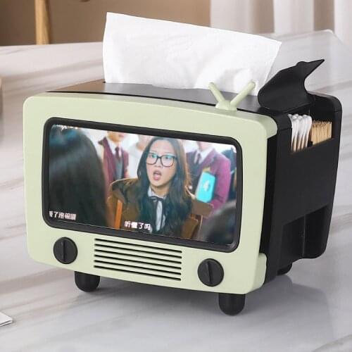 Multi-function TV Tissue Box Plastic Creative Cute Paper Holder Stand Living Room Bedhome Desktop Mobile Phone Holder Storage