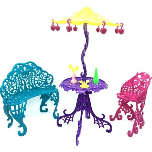 NK Fashion Doll Furniture For Monster High Doll For Barbie Doll Couch Chairs Table Sun Umbrella Chairs Child Best Toy