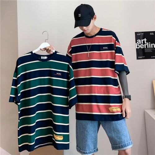 Brief Hip Hop fashion striped men T-shirt high quality funny casual clothes O-neck Hong Kong style Harajuku Pullover streetwear