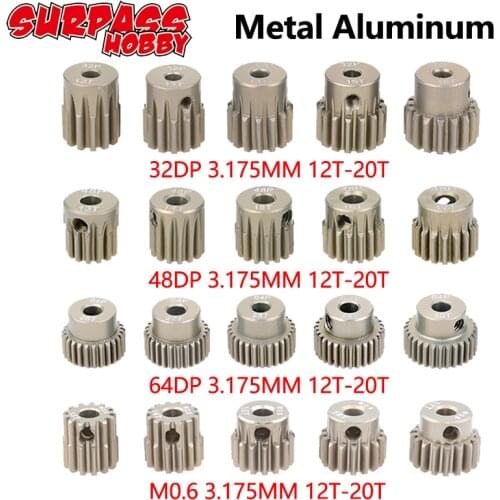 SURPASS HOBBY 5PCS 32DP 48DP 64DP M0.6 3.175mm Metal Aluminium Pinion Motor Gear Set 12T-50T for 1/10 RC Car Truck Buggy Car