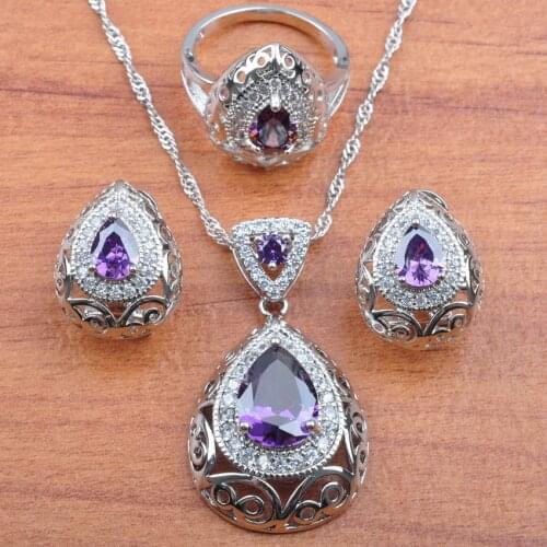 2021 New Natural Purple Crystal Silver Color Dubai Jewelry Set For Women Wedding Jewelry Best Gift JS210