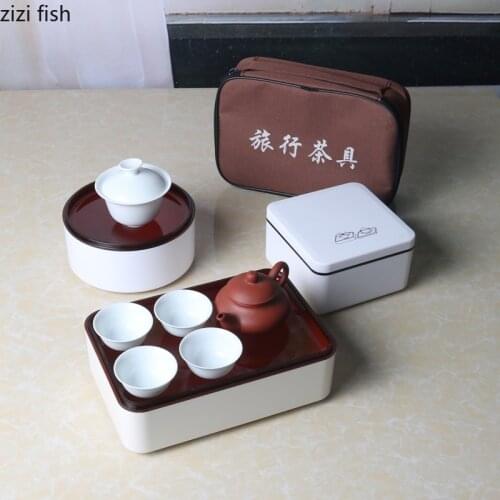 Chinese Style Trumpet Portable Travel Tea Set Outdoor Tea Making Equipment New Bone China White Cup Pot Tea Set Teaware