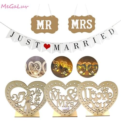 Romantic Valentines Day Decoration for Home Luminous LED Light Mr and Mrs Wooden Ornaments Wedding Party Propose Decors
