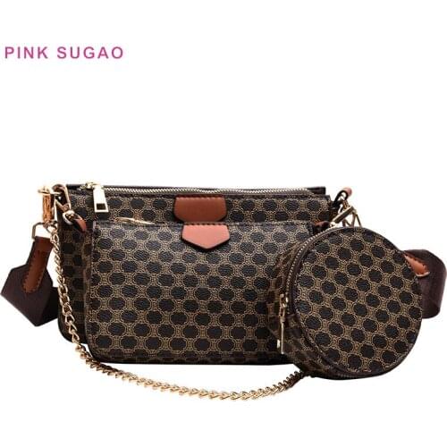 Pink Sugao 3PCS set women handbags designer crossbody bag for women designer handbags purses leather chain bag coin purse new