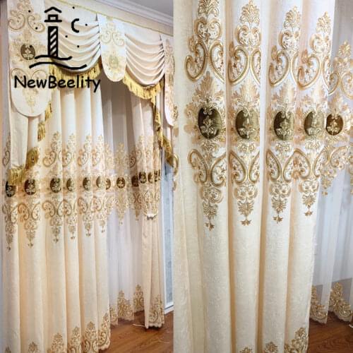 European Luxury Gold Print Curtain High Blackout Curtains For Living Dining Bedroom Window Tulle Curtains