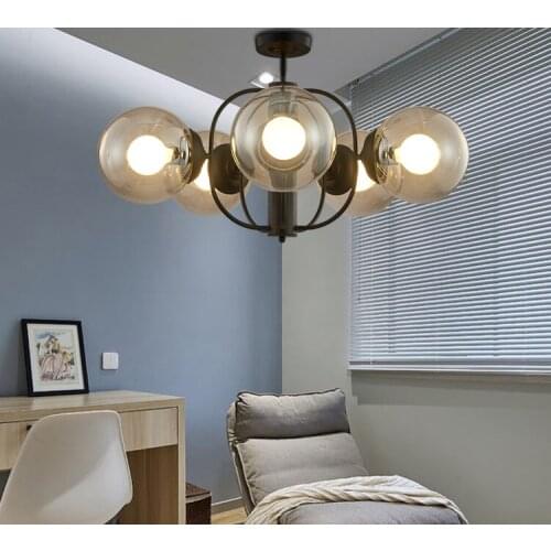 Nordic chandelier creative retro glass lamp industrial wrought iron restaurant personality clothing store bedroom living room