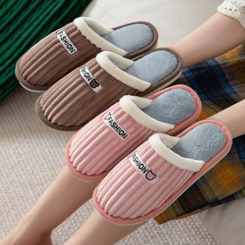 Cotton slippers women 2021 autumn winter fashion stripes indoor home lovers shoes thick-soled room warm slippers men