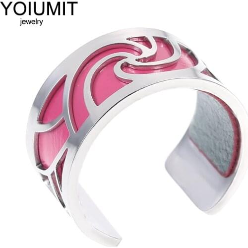 Yoiumit New Simple Adjustable Ring Fille Jewelry Stainless Steel Argent For Women Interchangeable Leather Rings bague