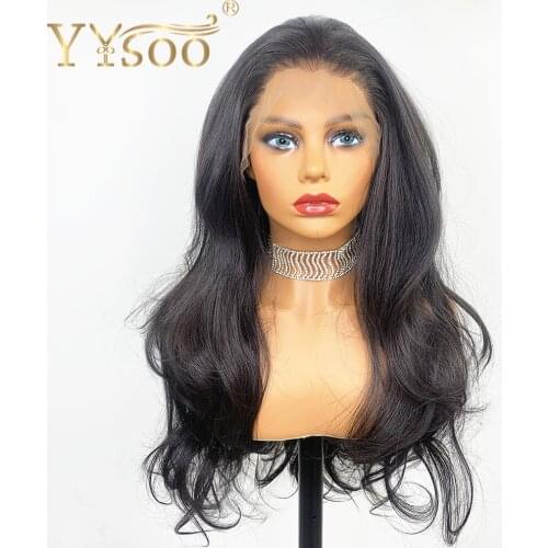 YYsoo Long 13x6 Lace Front Synthetic Wig Futura Japan Heat Resistant Hair Fiber Black Synthetic Lace Wig for Black Women