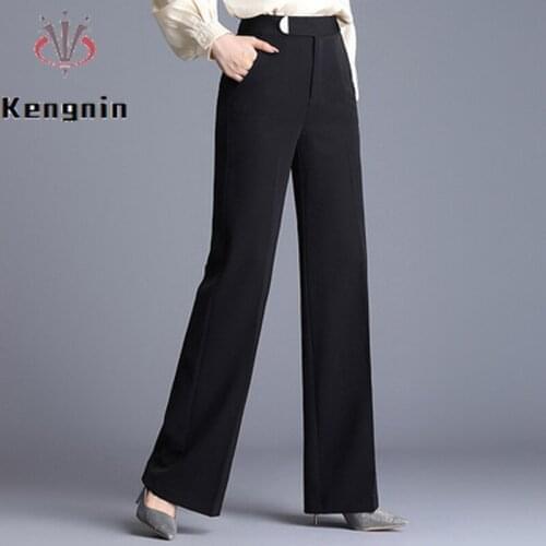 2021 Autumn Women Loose Wide Leg Pants High Waist with Blazer Trousers Ladies Black Color Pants Female Capris Clothing KN242