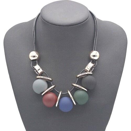 Exaggeration Geometry Colorful Ball Shape Neck Pendants Women Choker Rope Chain Collar Female Necklace for Holiday Gift Party