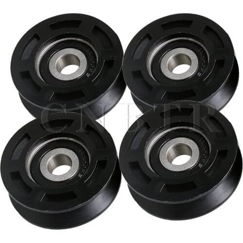 4x CNBTR 50x10x16mm Black Plastic Coated 6200ZZ Steel Ball Bearing V-Type Slot Pulley for Doors Window