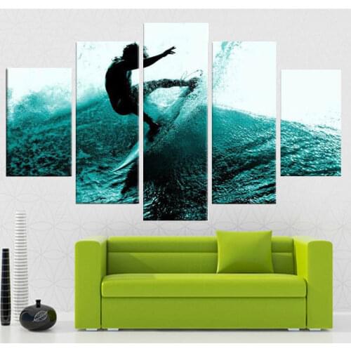 5 Piece Wall Art Canvas Painting Seascape Surfing Alone Poster Nordic Decoration Home Living Bedroom Print Picture