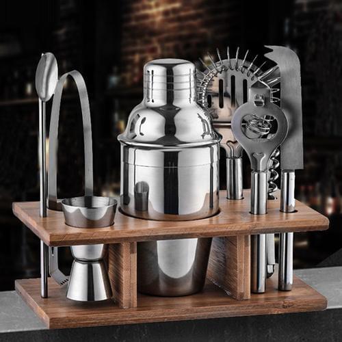750ml Stainless Steel Cocktail Shaker Mixer Kit Bar Bartender Shaker Spoon Pourerstraw Ice Tong Tools Set With Wine Rack