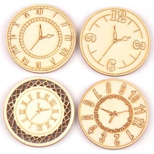 8pcs mix Round Clock Natural wooden Scrapbooking Carft for Home decor diy accessories Handmade handcraft 45mm MT2144