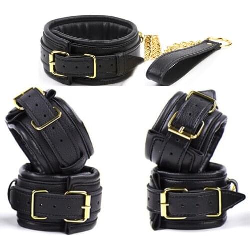 Bdsm Bondage Restraint Set ,3PCS/Set Fetish Sex Slave Neck Collar And Leash, Hand Cuffs, Ankle Cuffs, Sex Toys Kits For Couples