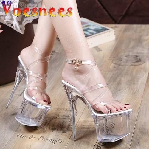 Pole Dancing Women Shoes Cross Straps Super High Heel 20 cm Model Sandals Fashion Show Stiletto Waterproof Crystal Shoes Size 43