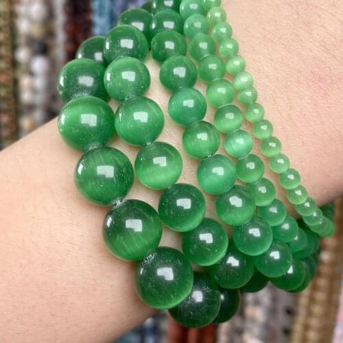 Natural Stone Green Cat Eye Round Beads Loose Spacer Beads For Jewelry Making Diy Handmade Bracelet Charm Accessories 4-12mm