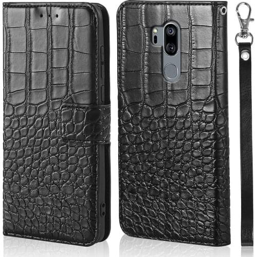 Wallet Case For LG G7 ThinQ G7 Flip PU Leather Phone Case Crocodile skin for LG G7 Plus 6.1 inch Cover Coque Capa With Strap