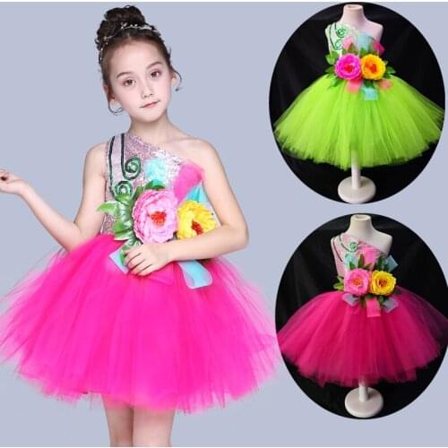 Childrens Ballet Jazz Dance Latin Dance Costumes Girls Performance Chorus Sequins Fluffy Skirt Dance Costumes
