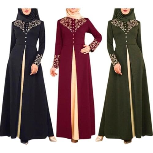 Muslim Dress Middle East Gilded Stitching Long Dress Contrast Slim Elegance Dress Muslim Fashion Abaya Dubai Abaya Turkey
