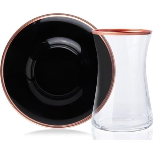 DOLBOVISembol Zücev 12 Piece Gilt Glass Tea cup Pad BLACK/COPPER mug кружка coffee cup cup اكواب قهوه tazas