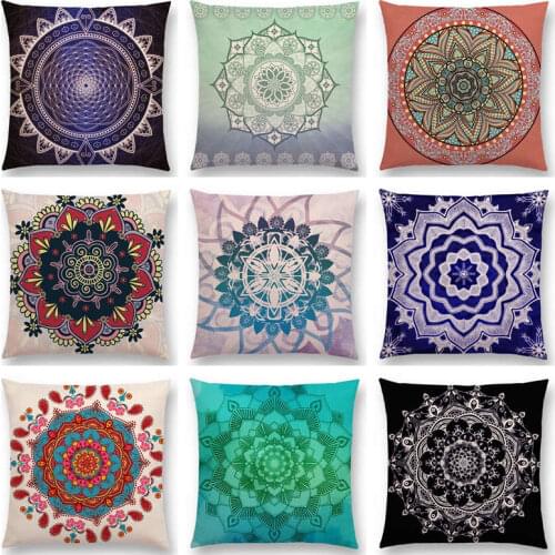 Dreamy Sun Moon Stars Colorful Lotus Eternity Mandala Gorgeous Floral Pattern Design Beautiful Cushion Cover Sofa Pillow Case
