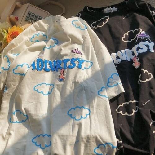 Cloud Letter Little Angel Lovely streetwear T Shirts Women Super Cute Tshirts Summer Oversized Harajuku Tops 2021 Korean Trend