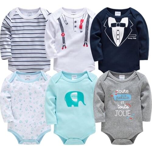 Honeyzone 3 6 pcs/lot Baby Boy Rompers Full Sleeve Four Season 100% Cotton Newborn Bdoy bebe Clothes 0-12 months Jumpsuit